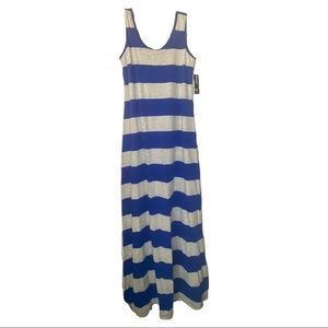 NWT New Directions Grey & Blue Striped Maxi Dress